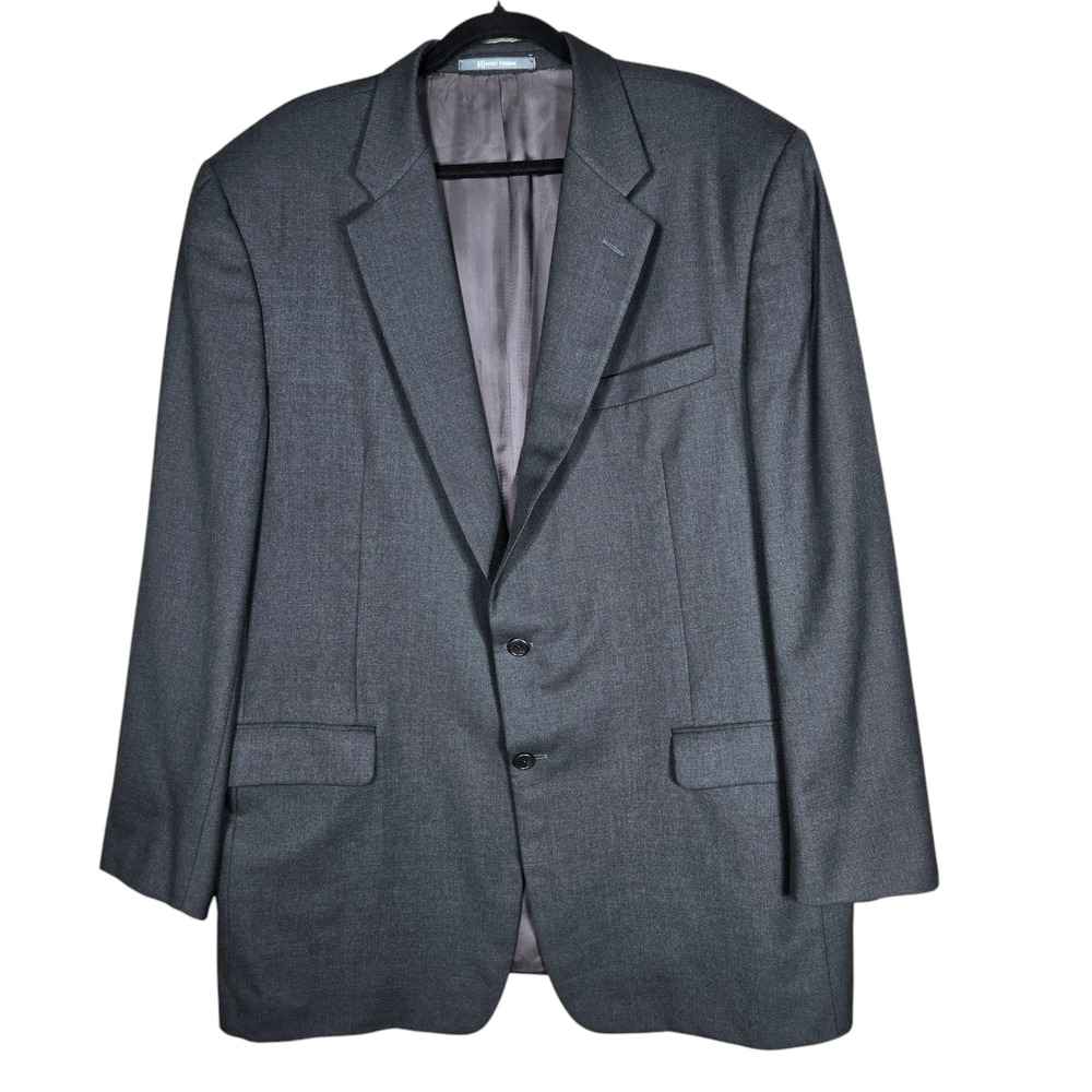 Hickey Freeman Madison Loro Piana Super 130s 46L Gray Wool Suit Jacket Vintage‎